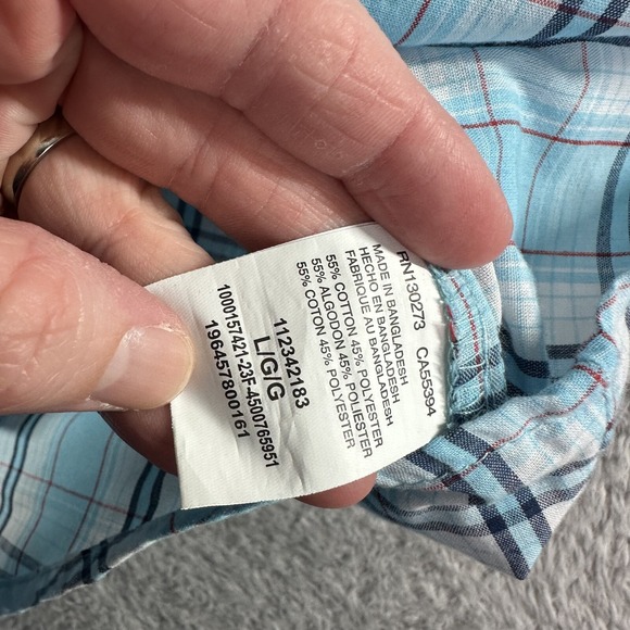 Wrangler Western Shirt Mens Large Blue Plaid Pearl Snap Button Up‎ Lightweight - Picture 7 of 9